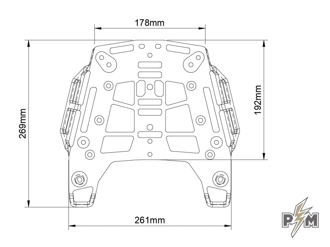 Perun moto Aprilia Tuareg 660 Top luggage rack - dimensions